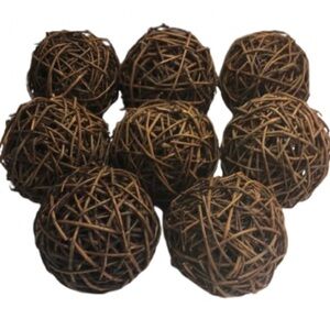 Natural Brown Rattan Decorative Balls - Set of 8